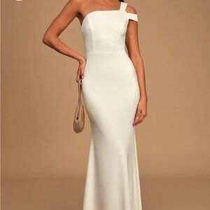Make an Entrance White One-Shoulder Mermaid Maxi Dress